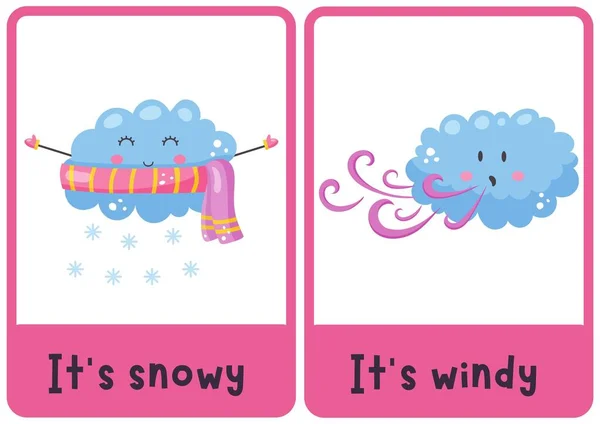 Pink Kawaii Weather Nature Flashcards — 스톡 사진
