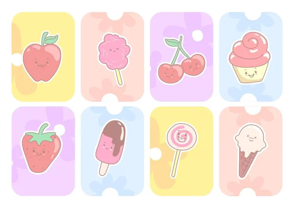 Rózsaszín Pasztell Színes Aranyos Édes Élelmiszer Flashcard — Stock Fotó