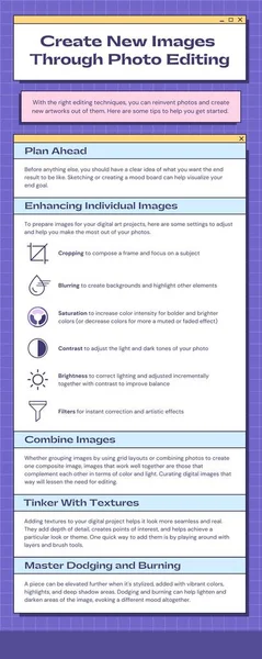 Purple Pink Blue Lined Photo Editing Media Arts Infographic — Stok Foto