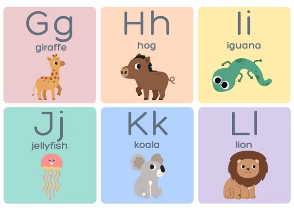Tęczowe Kartki Alfabetem Zwierząt — Zdjęcie stockowe