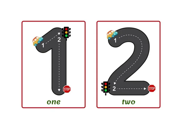 Road Theme Tracing Numbers Flashcards — Stock fotografie
