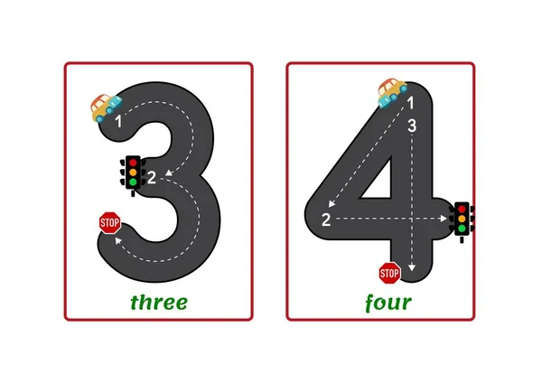 Road Theme Tracing Numbers, Flashcards - 2