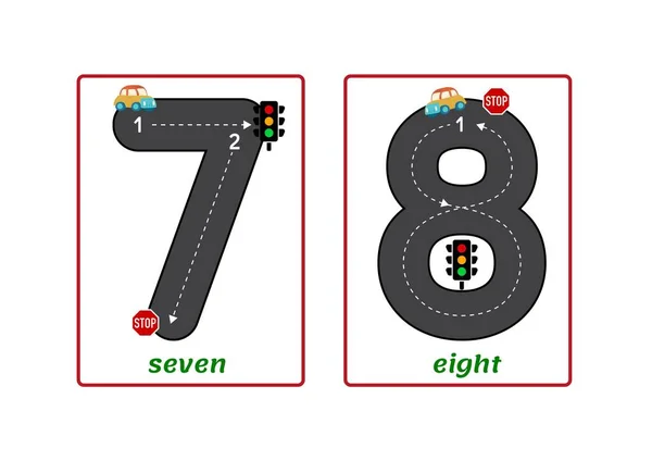 Road Theme Tracing Numbers, Flashcards - 4