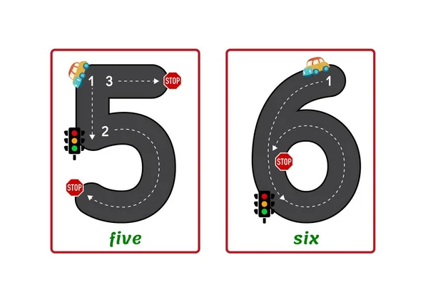Road Theme Tracing Numbers, Flashcards - 3