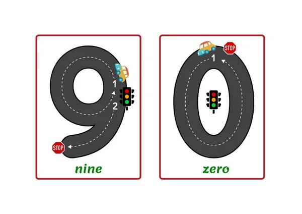 Road Theme Tracing Numbers, Flashcards - 5