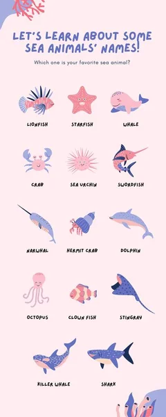 Sea Animals Nombres Educación Infografía — Foto de Stock