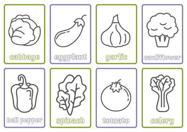 Grönsaker Färgläggning Sida Flashcards — Stockfoto