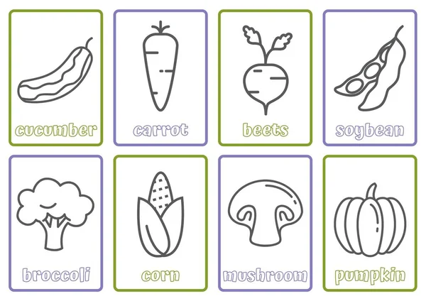Gemüse Malvorlagen Karteikarten — Stockfoto