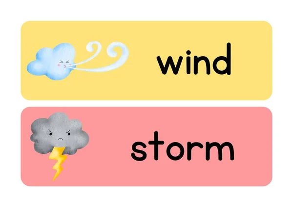 Watercolor Weather Science Flashcards — Stok Foto