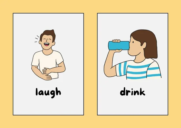 Yellow White Illustrated English Common Action Words Flashcards — Stock Photo, Image