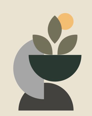 Koyu Yeşil Minimalist Geometrik Soyut Yaprak Tablosu Yazdırma