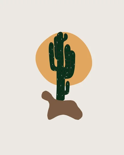 Bézs Minimalista Elvont Kaktusz Vászon Nyomtatás — Stock Fotó