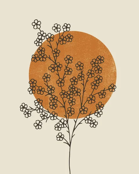 Beige Minimalist Abstrakte Blume Leinwanddruck — Stockfoto