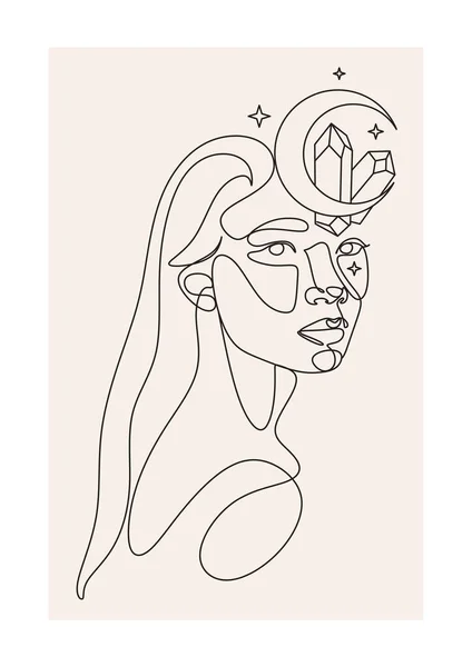 Black Line Art Drawing Woman wirh Moon