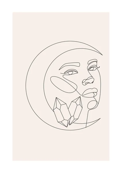 Minimalist Σελήνη Crystal Face Line Art Poster — Φωτογραφία Αρχείου