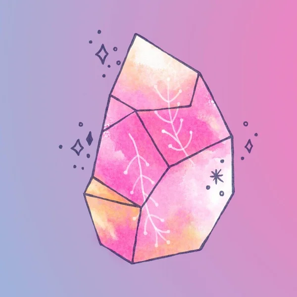 Rainbow Pink Purple Gradient Fun Illustrated Crystal Pictogrammen Icoon Set — Stockfoto