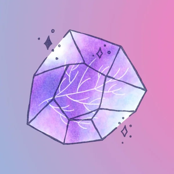 Rainbow Pink Purple Gradient Fun Illustrated Crystal Pictogrammen Icoon Set — Stockfoto