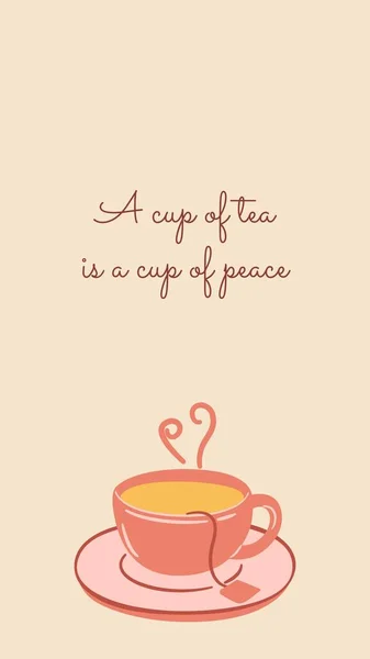 Bézs Aranyos Csésze Tea Illusztráció Emlékeztető Történet — Stock Fotó