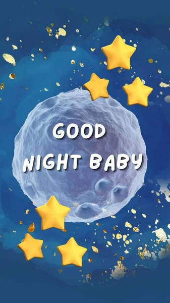 Blue Yellow Cute Star Illustration Good Night Baby Greetings Instagram — 스톡 사진