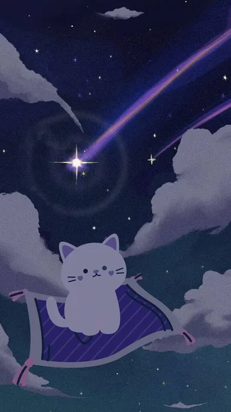 Blue Anime Cat Phone Обои — стоковое фото
