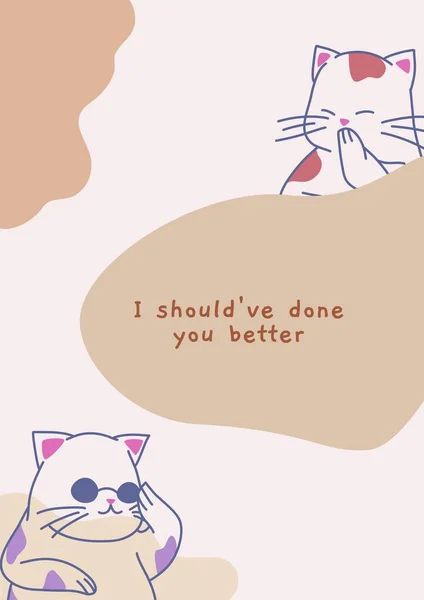 かわいい猫ラインアートイラスト引用ポスター — ストック写真