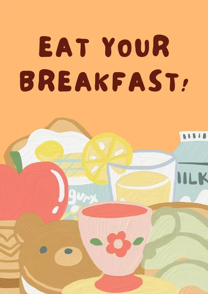 Cute Colorful Painterly Eat Your Breakfast Poster — Stok Foto