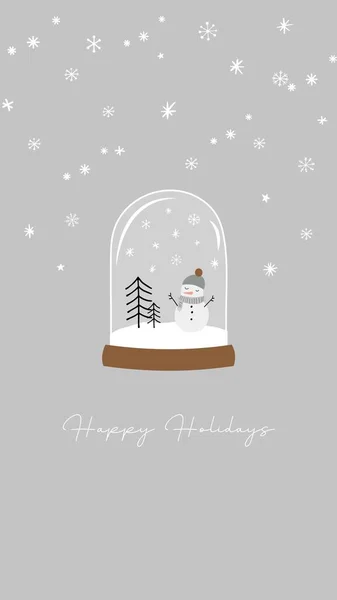 Cute Grey White Snow Globe Snowman Happy Holidays Christmas Instagram — Stock Photo, Image