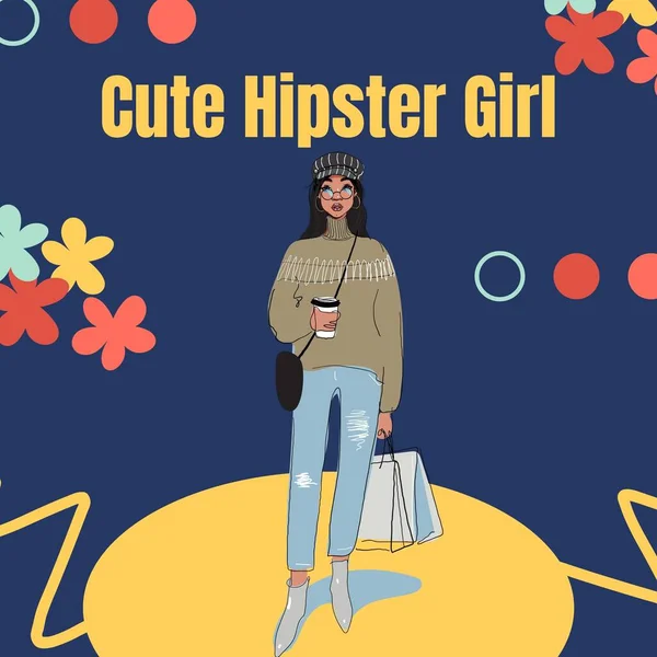 Roztomilý Hipster Dívka Ilustrace Instagram Příspěvky — Stock fotografie