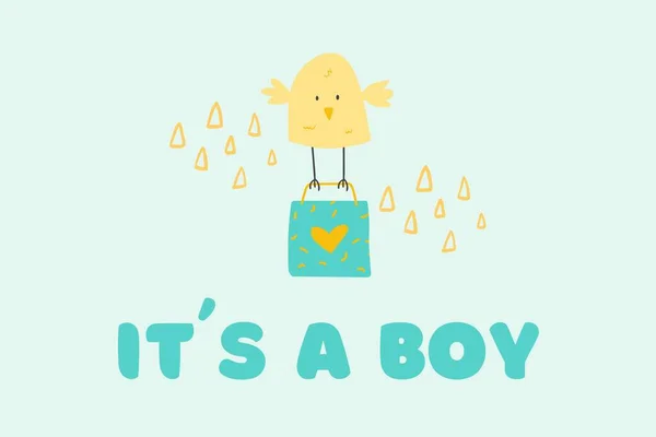 Niedliche Gelbe Und Aqua Bird Illustration Boy Baby Canvas — Stockfoto