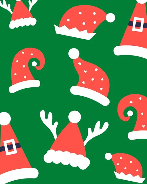 Green Cute Santa Hat Pattern Canvas Print — Stockfoto