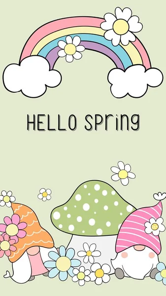 Green Illustration Colorful Cute Hand Drawn Hello Spring Phone Wallpaper — Stock Photo, Image