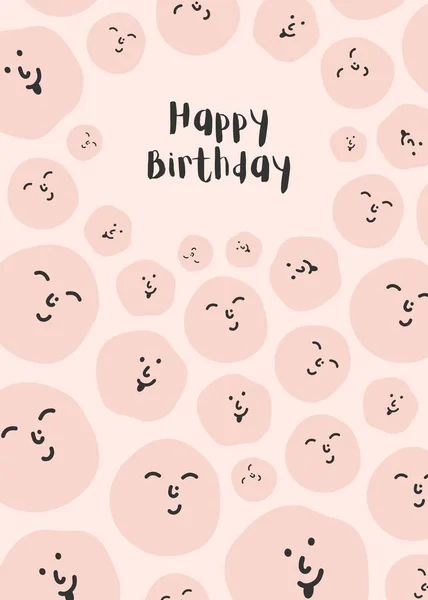 Feliz Aniversário Bonito Cartão Bege Com Rostos — Fotografia de Stock