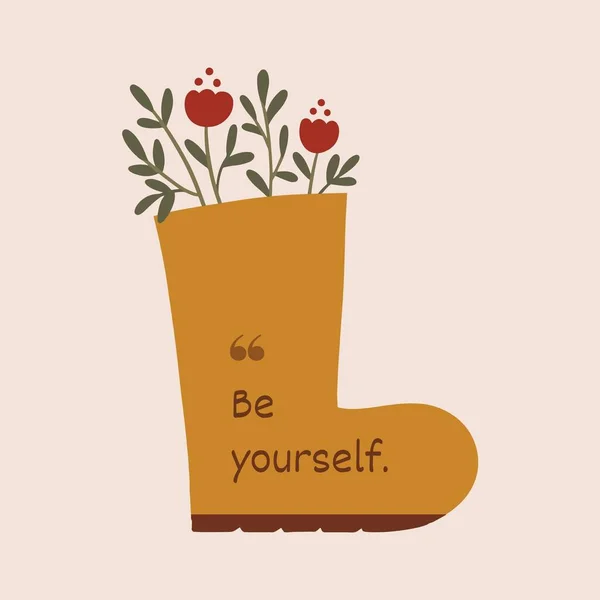 Peach and Brown Cute Quote in Boot Plant Illustration