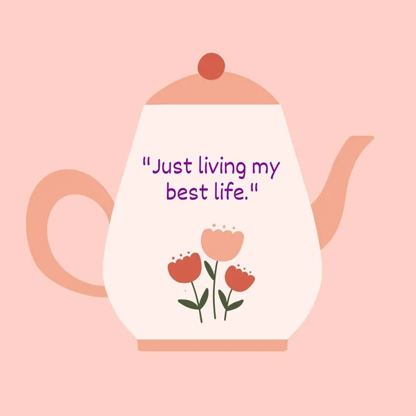 Citação Bonito Pêssego Com Tea Pot Ilustração — Fotografia de Stock