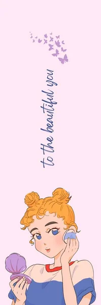ピンクブルーパープルかわいいイラスト マンハッタンスタイルの引用ブックマーク — ストック写真