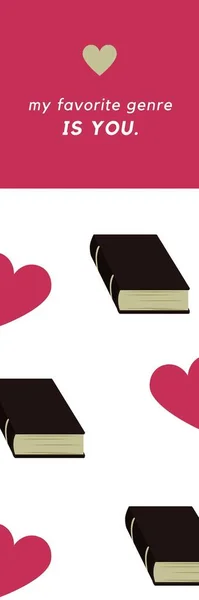 Ροζ Βιβλίο Και Καρδιές Χαριτωμένο Σελιδοδείκτη — Φωτογραφία Αρχείου