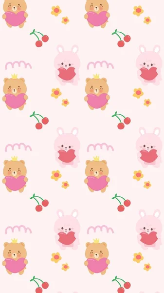 Pink Cute Rabbit Seamless Pattern Phone Wallpaper — Stock Photo, Image