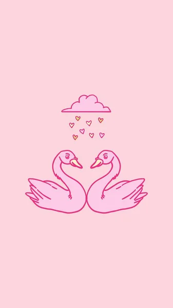 Pink Swan Cute Wallpaper — стокове фото