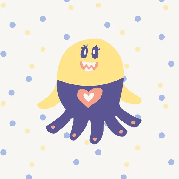Fioletowy Niebieski Żółty Cute Love Octopus Monster Ilustracja Kwadratowa Poduszka — Zdjęcie stockowe