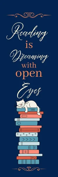 Lectura Soñar Con Ojos Abiertos Cat Cute Bookmark — Foto de Stock