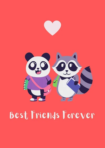 Red Purple Best Friends Cute Illustration Card — Stock Photo, Image