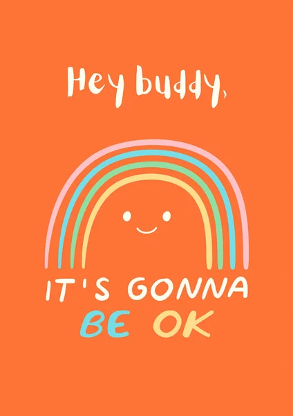 Прості Діти Помаранчевого Кольору Gonna Okay Kid Motivation Rainbow Poster — стокове фото