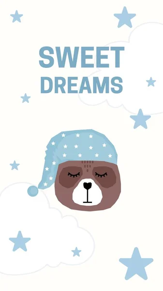 Spanie Dobranoc Cute Baby Bear Portret Dziecinny Instagram Szablon Opowieści — Zdjęcie stockowe
