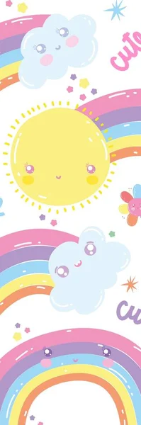 Λευκή Εικονογράφηση Πολύχρωμο Χαριτωμένο Ουράνιο Τόξο Και Τον Ήλιο Παιδιά — Φωτογραφία Αρχείου