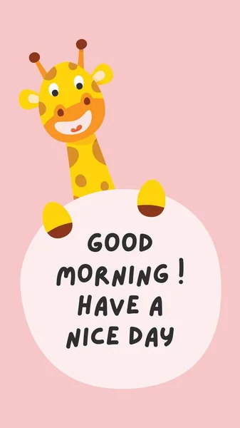Žlutá Růžová Roztomilé Dobré Ráno Přeji Pěkný Den Žirafa Pozdrav — Stock fotografie