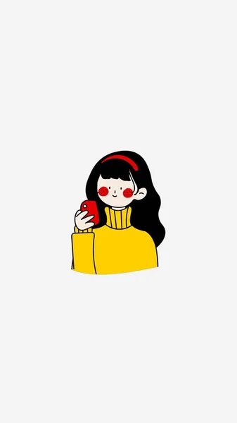 Жовтий Червоний Милий Ілюстрація Телефон Шпалери — стокове фото