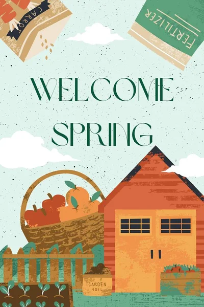 Bunte Garten Willkommen Spring Pinterest Pin — Stockfoto