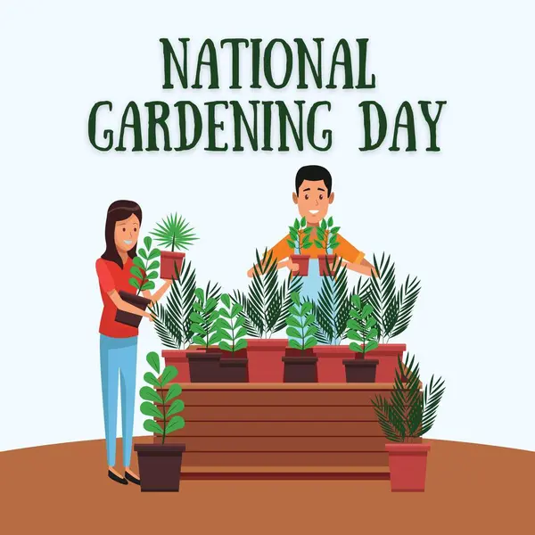 Stock image Green and White Simple Illustration National Gardening Day Celebration Instagram Post