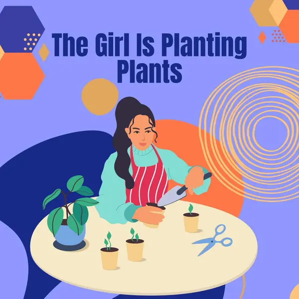 Das Mädchen Pflanzt Pflanzen Illustration Instagram Postet — Stockfoto