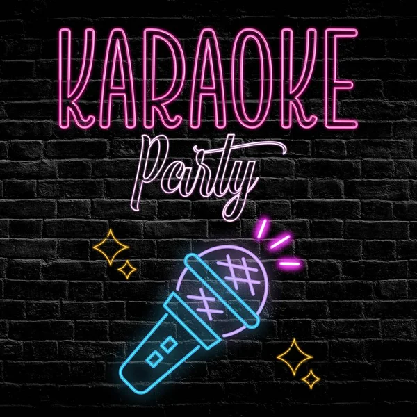 Svart Illustrerad Neon Karaoke Party Instagram Post — Stockfoto